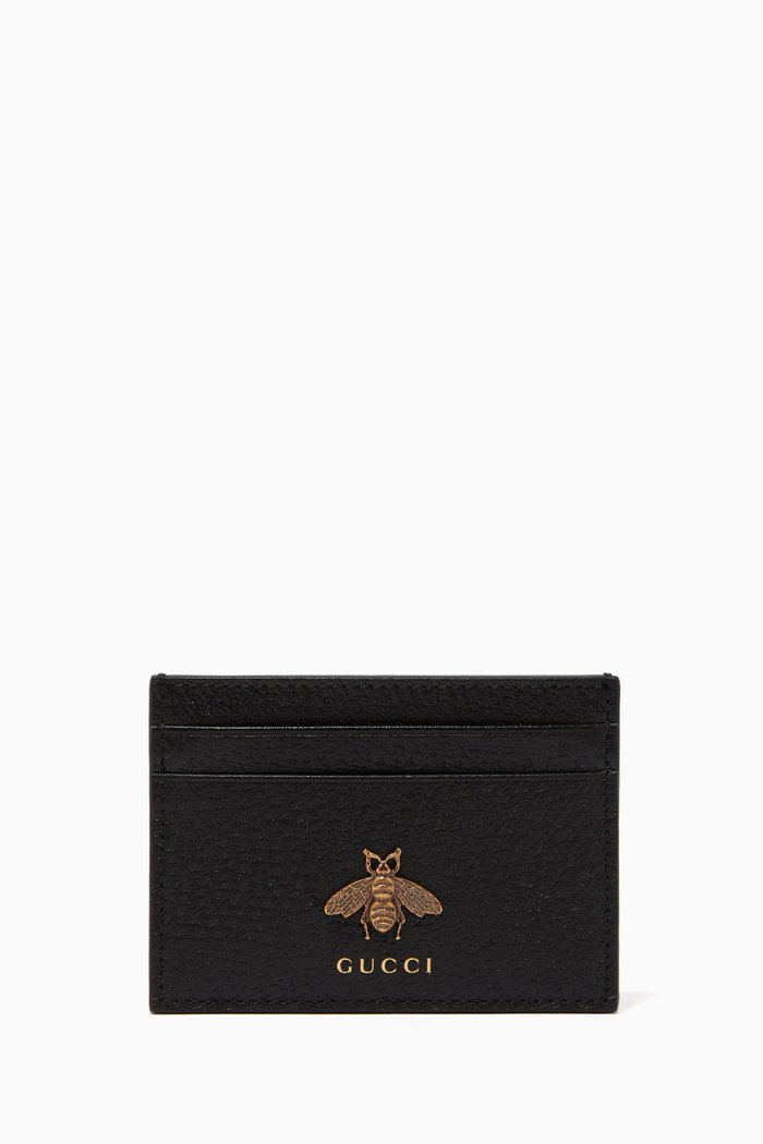 

Bee Detail Leather Card Holder, Black