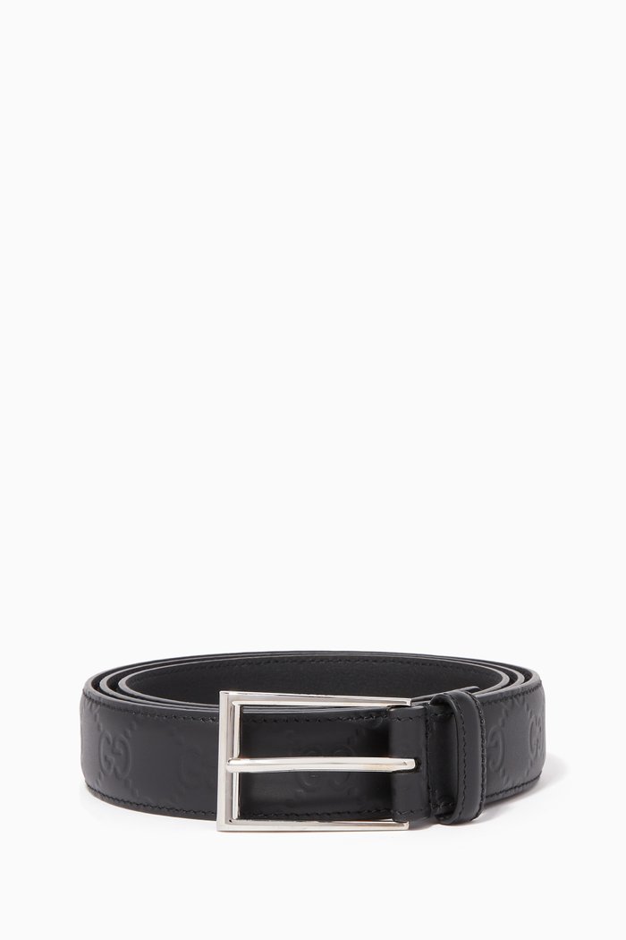 GG Signature Leather Belt, Black