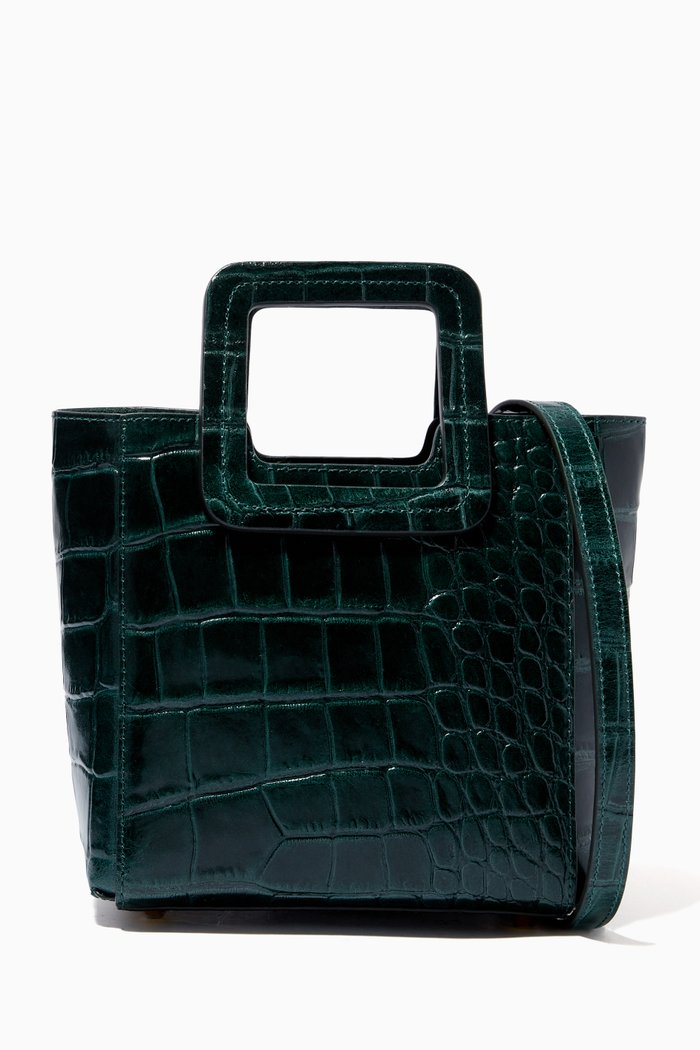 

Mini Shirley Bag in Crocodile-embossed Leather, Green