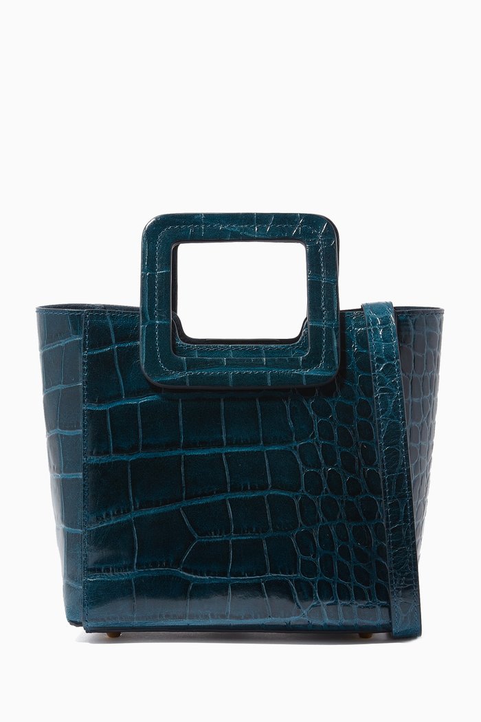 

Mini Shirley Bag in Crocodile-embossed Leather, Blue