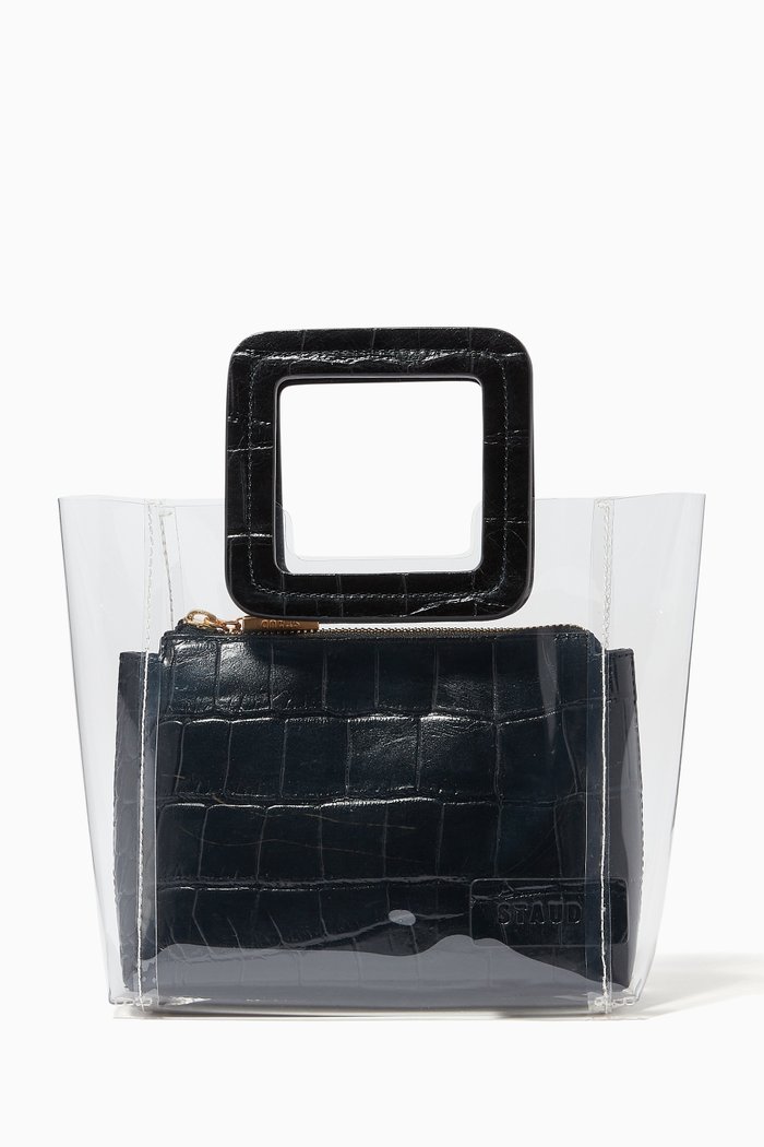 

Mini Shirley Bag in PVC & Croc-embossed Leather, Black