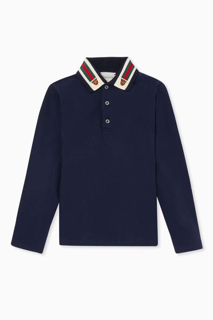 

Long Sleeved Web & Tiger Head Polo Shirt, Blue