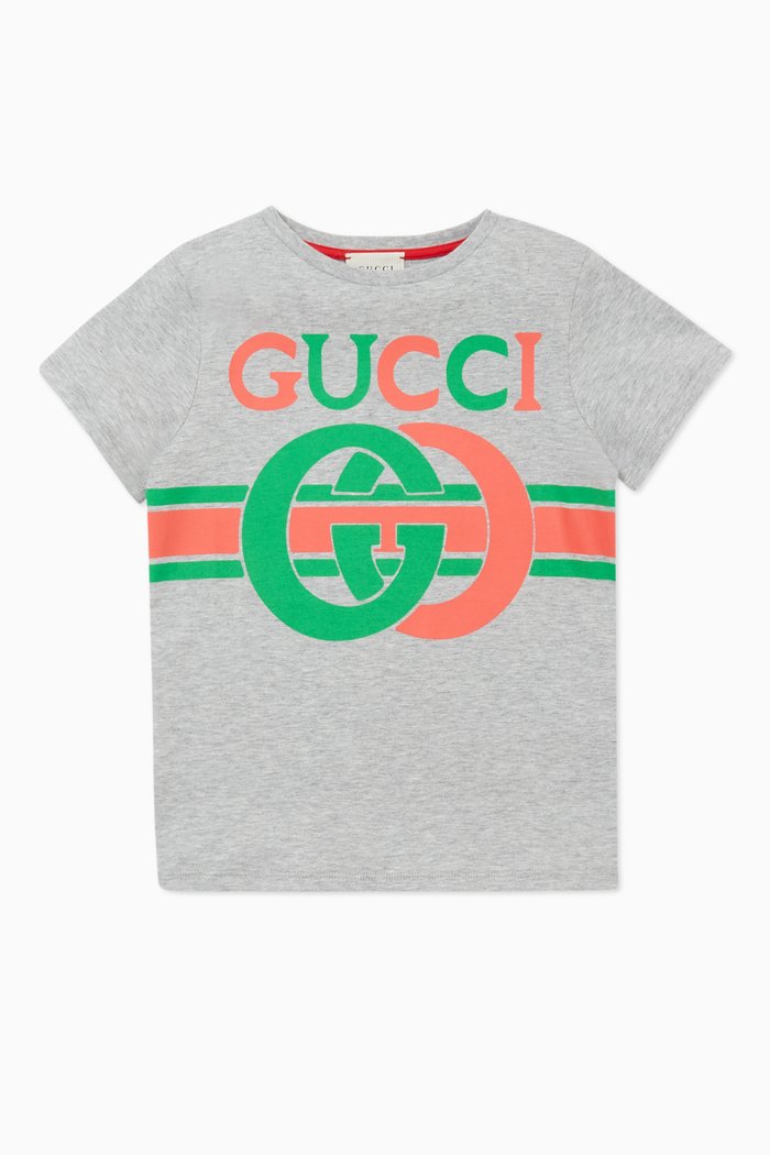 

Interlocking GG Print Cotton T-Shirt, Grey
