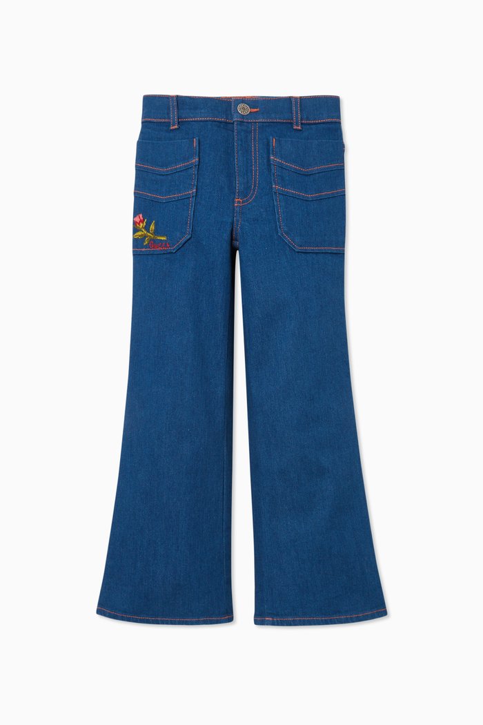 

Flared Floral Embroidered Jeans, Blue