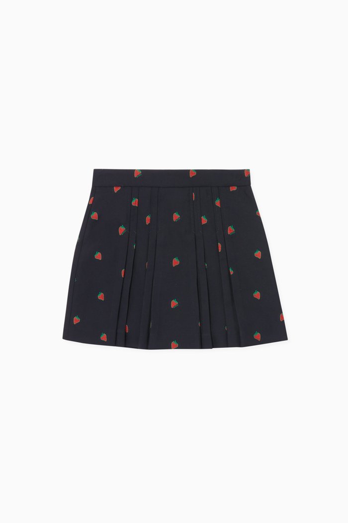 

Strawberry-Print Flannel Skirt, Blue