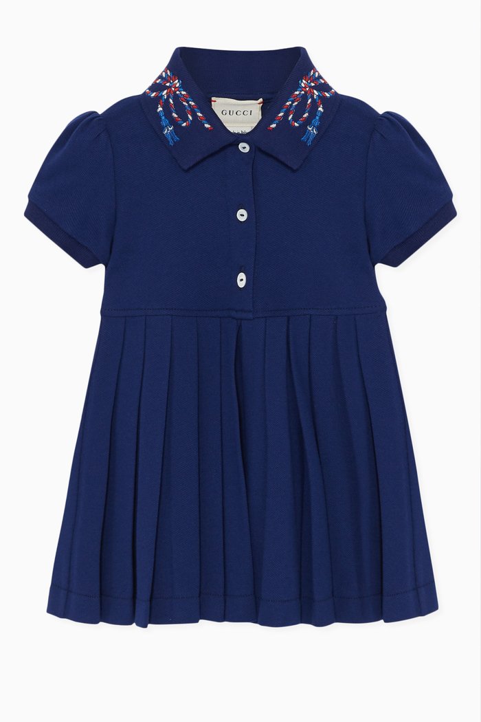 

Embroidered Collar Polo Dress, Blue