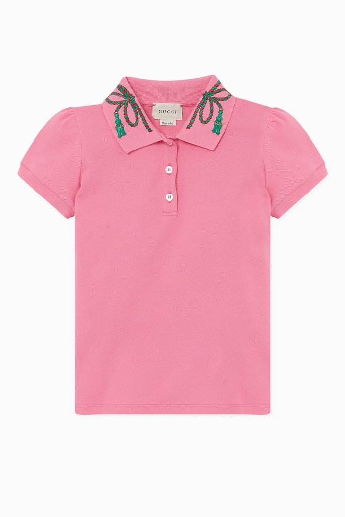 Embroidered Collar Polo Shirt, Pink