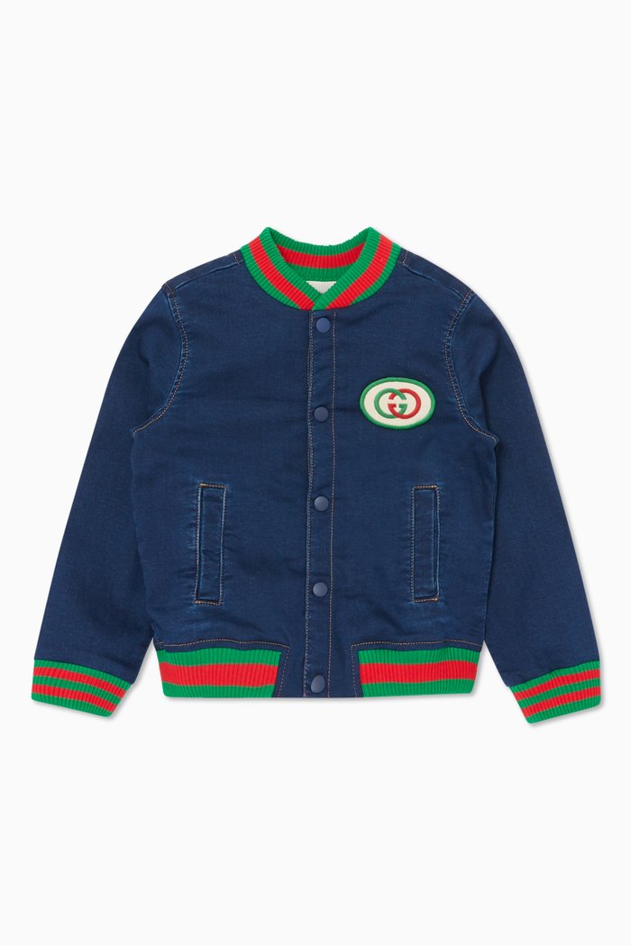 

Logo Badge Denim Bomber Jacket, Blue