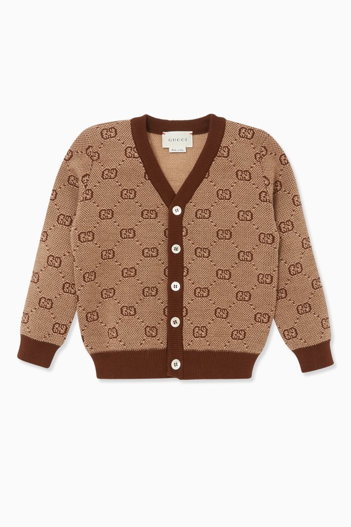 

GG Logo Wool-Blend Cardigan, Brown