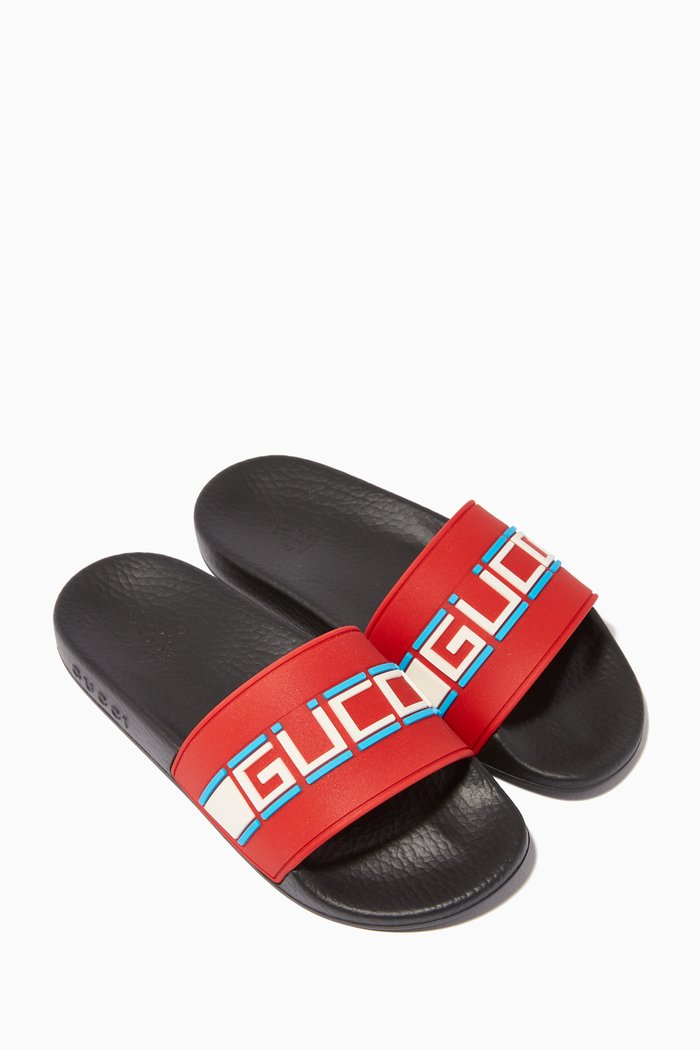 

Logo Stripe Rubber Slide Sandals, Red