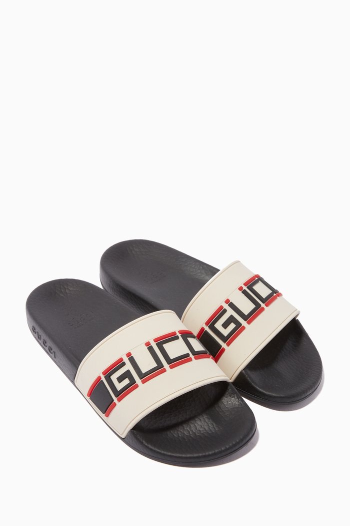 

Logo Stripe Rubber Slide Sandals, White