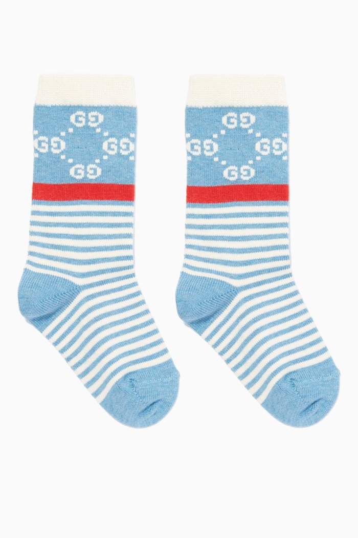 

Striped GG Logo Cotton Socks, Blue