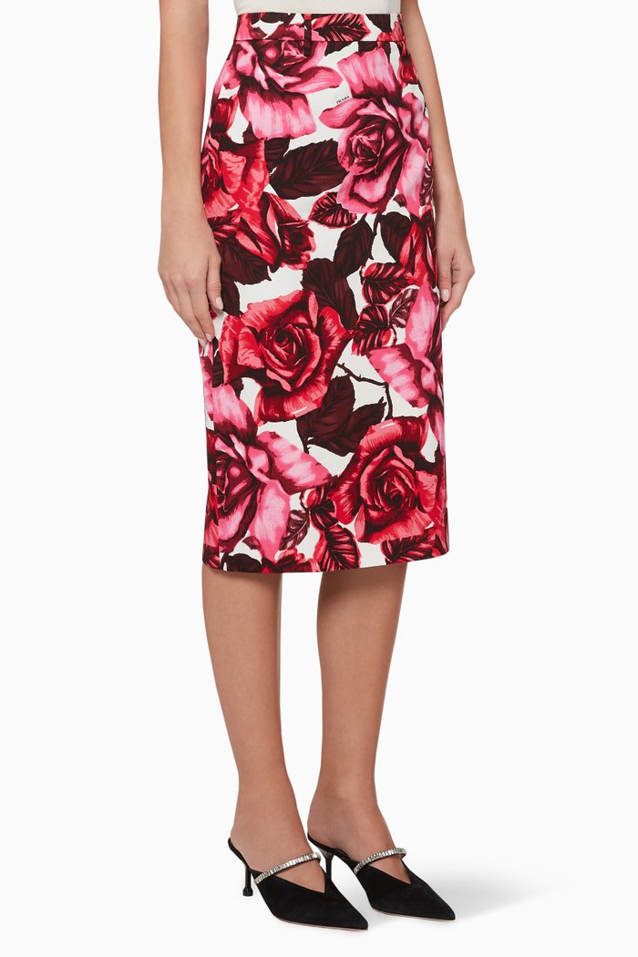 

Floral Print Cotton Skirt, Pink