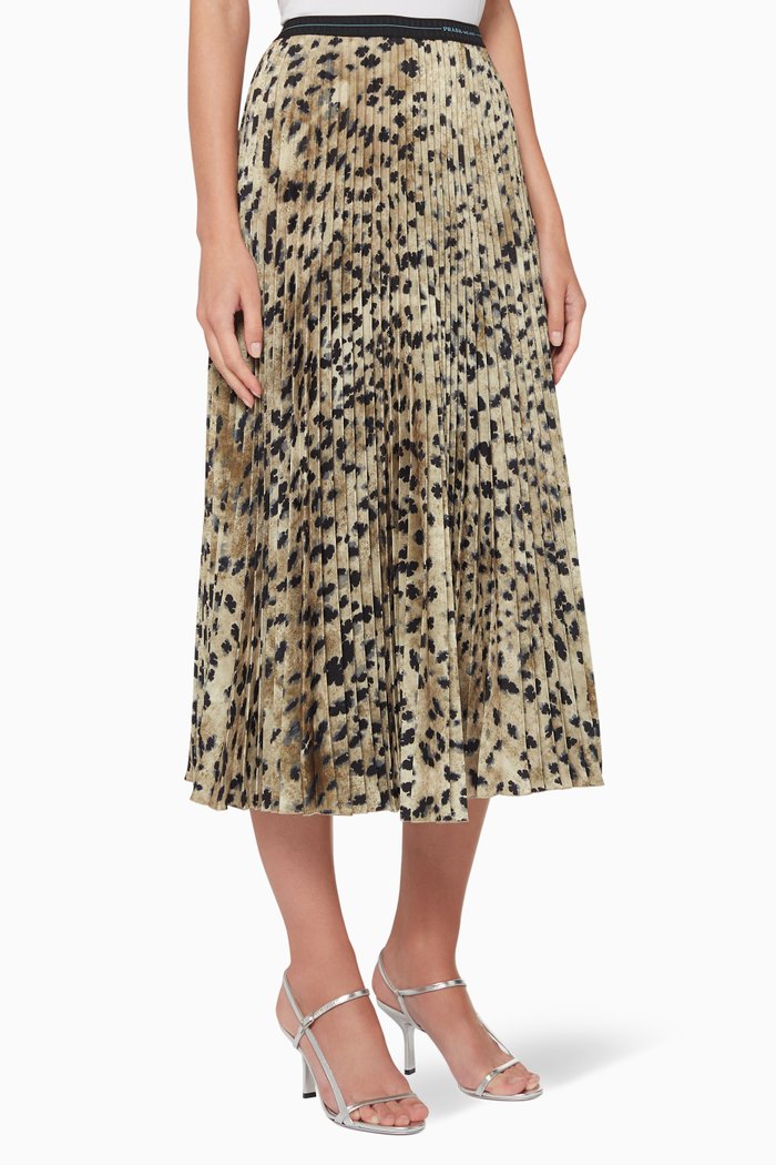 

Leopard Print Pleated Skirt, Brown