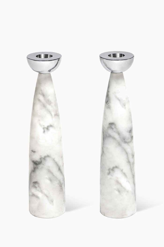 

Carrara Marble Coluna Candlesticks, Set of 2, Multicolour