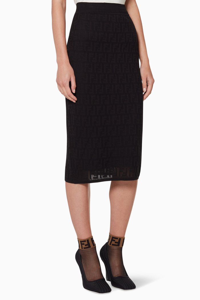 

FF Mesh-Knit Pencil Skirt, Black