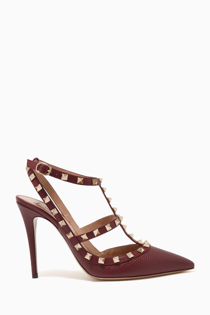 

Valentino Garavani Rockstud Grainy Leather Ankle Strap Pumps, Burgundy