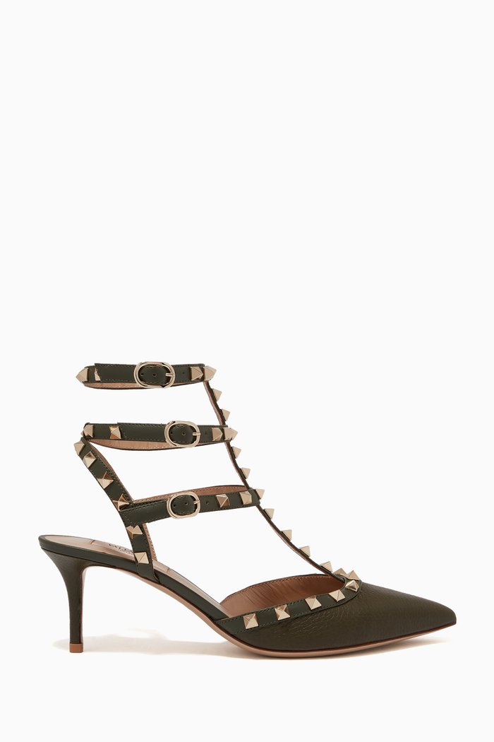 

Valentino Garavani Rockstud 65 Caged Pumps in Grainy Calfskin, Green