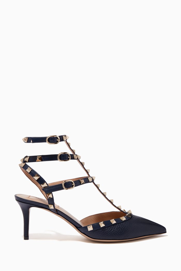 

Valentino Garavani Rockstud 65 Caged Pumps in Grainy Calfskin, Blue