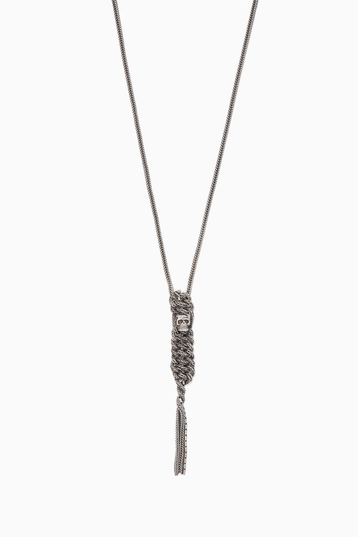 

Silver Braided Skull Pendant Necklace