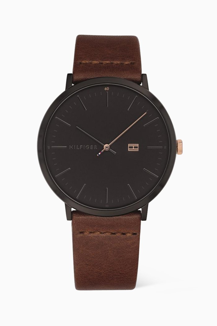 James Leather Strap Quartz Watch, Brown