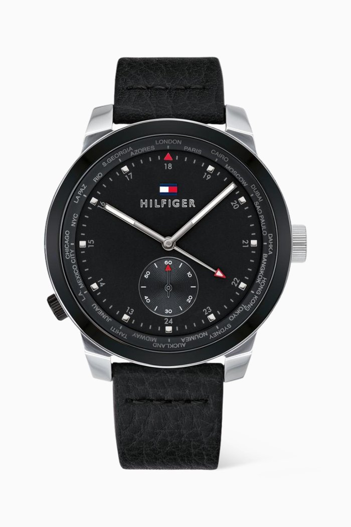 Leather Strap Quartz Watch, Black