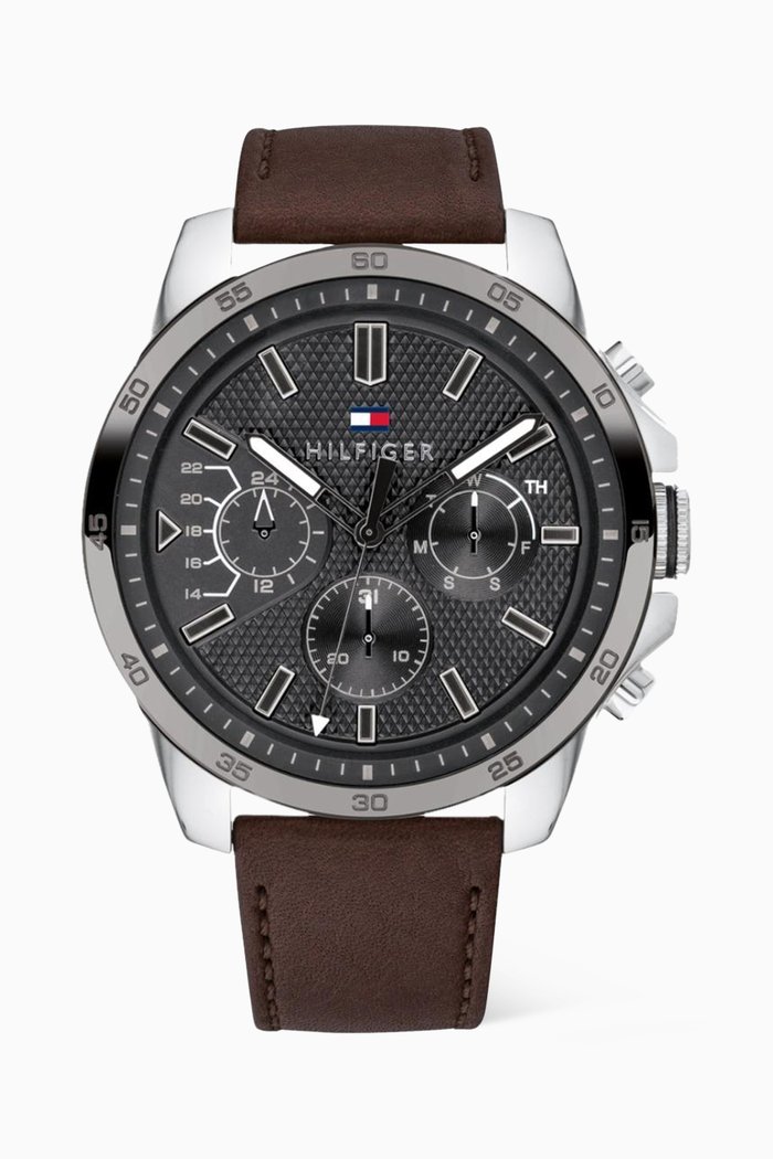 

Sport Leather Strap Chronograph Watch, Brown