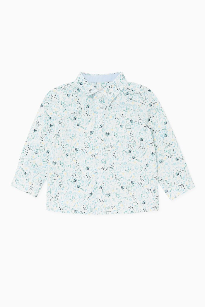 

Floral-Print Long-Sleeved Shirt, Blue