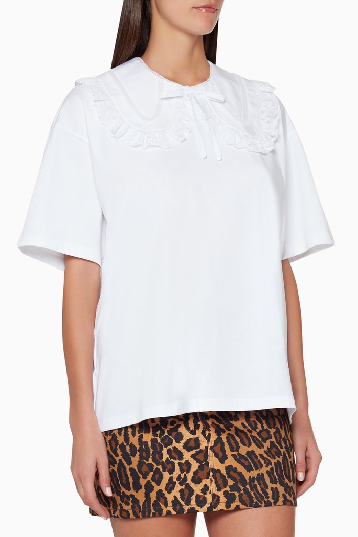 

Lace Collar Poplin Top, White