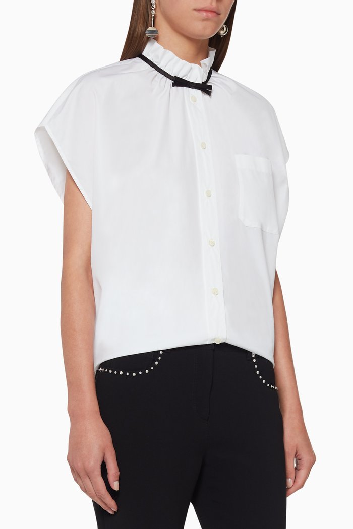 

Ruched Sleeveless Bow Shirt, White