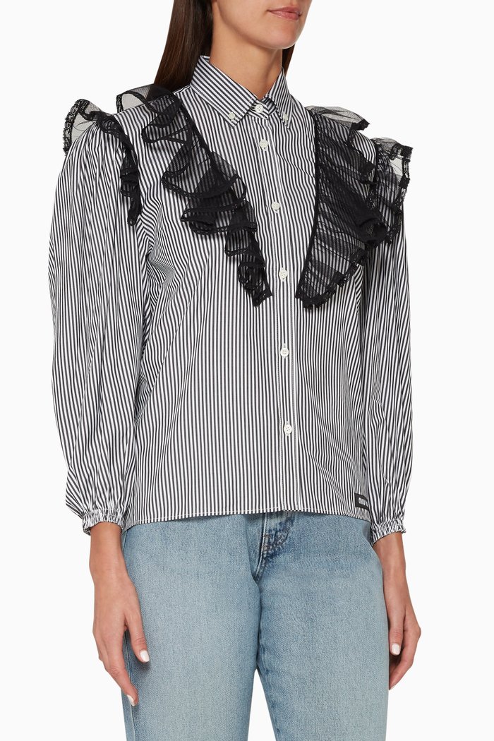 

Striped Shirt with Ruffle, Black