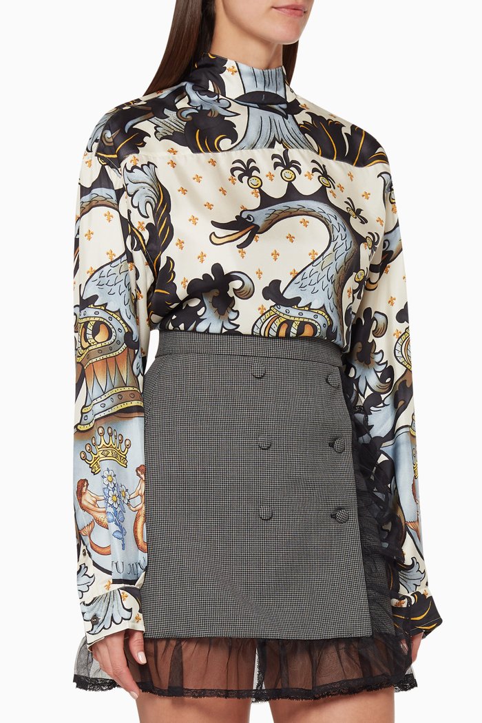 Printed Silk Blouse, Neutral