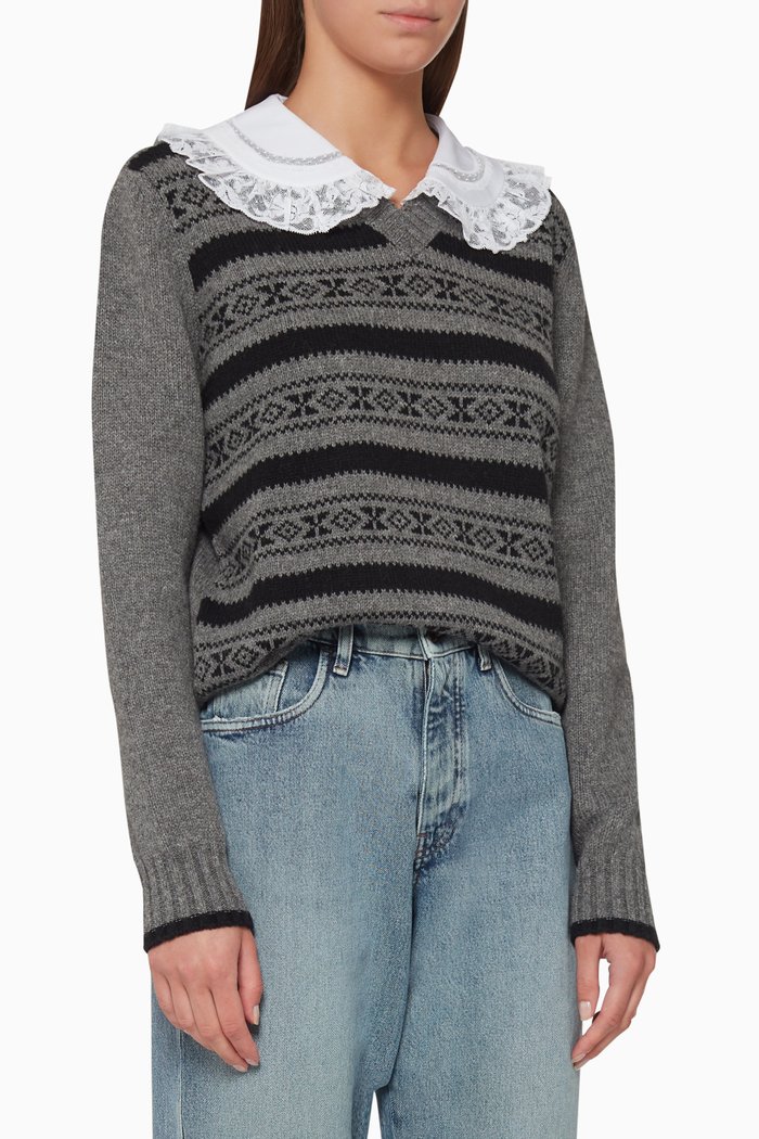 

Sweater with Lace Collar, Multicolour