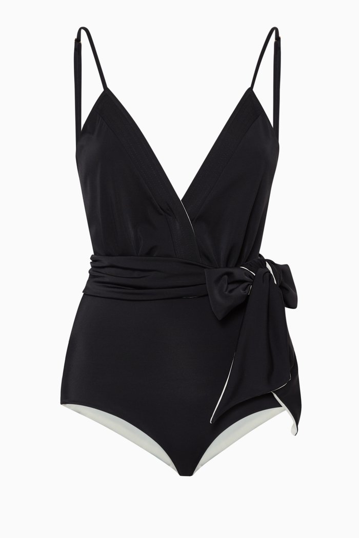 

Guacamaya Belted One Piece Swimsuit, Black