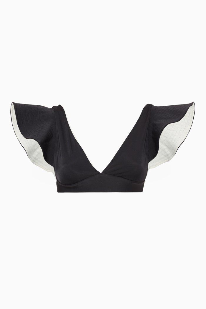 

Baudo Frilled V-Neck Bikini Top, Black