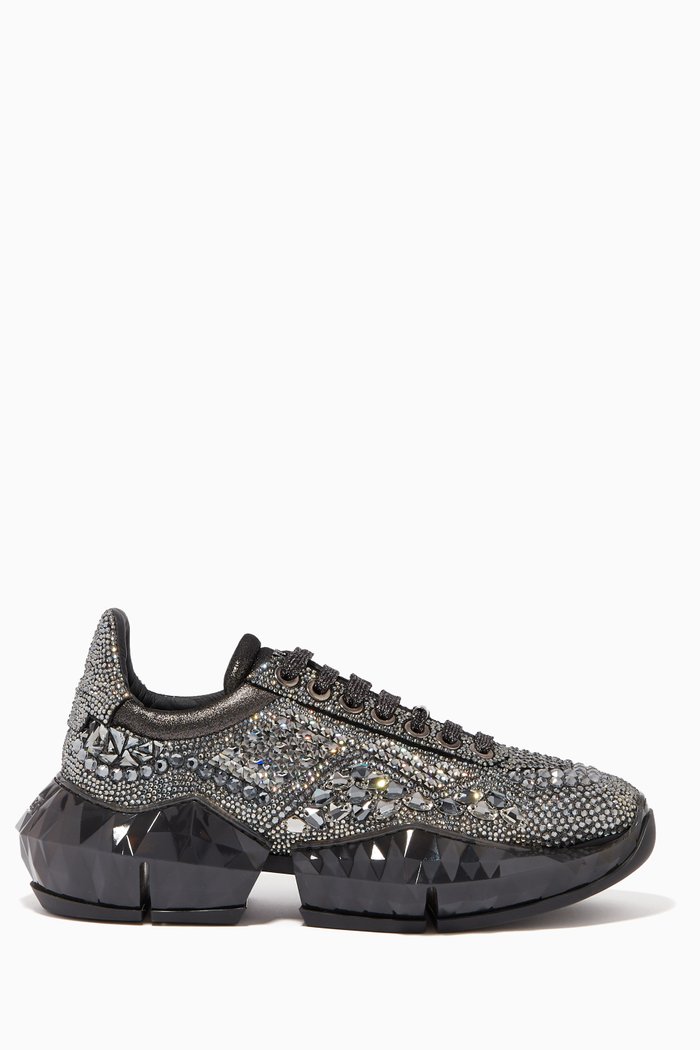 

Diamond F Metallic Suede & Crystal Trainers, Black