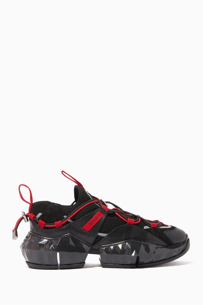 Diamond Trail Mesh & Leather Sneakers, Black