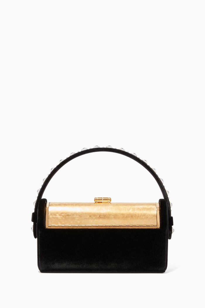 

Velvet Etched Metallic Minaudière, Black