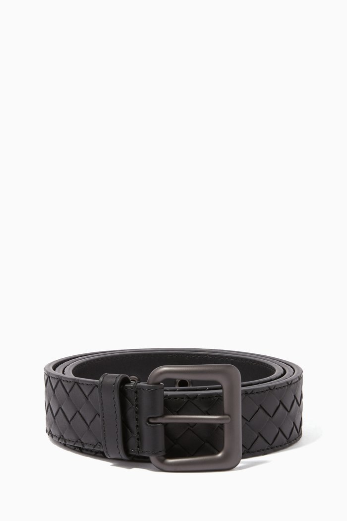 

Intrecciato Calf Leather Belt, Black
