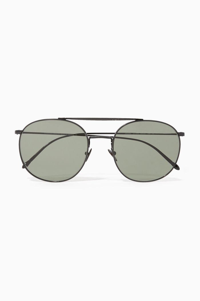 

Round Aviator Metal Sunglasses, Black