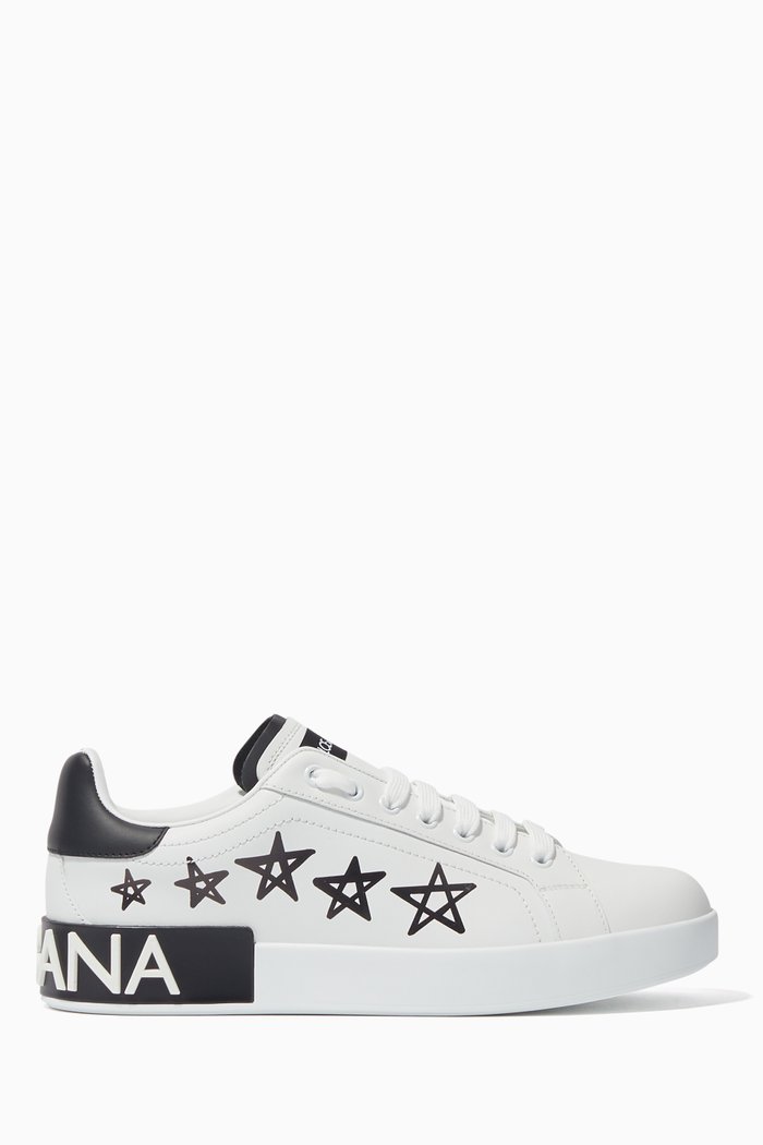 

Portofino Star Print Leather Sneakers, White