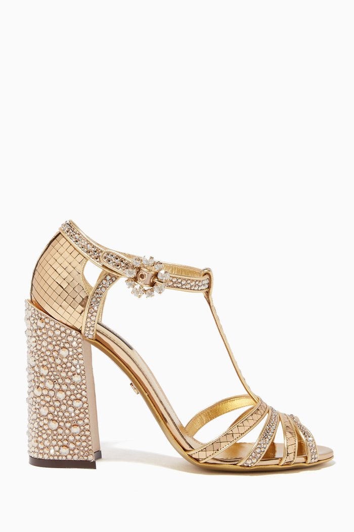 

Keira Rhinestone & Mirror Leather Sandals, Gold