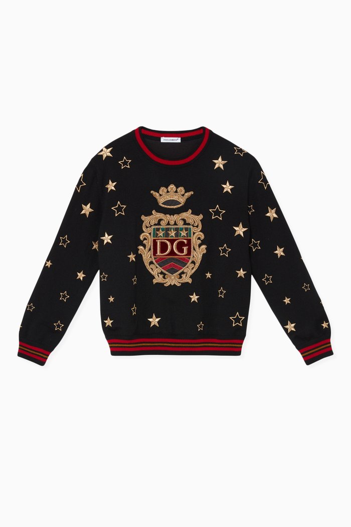 

Embroidered Logo Wool Sweater, Black