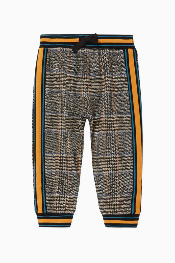 Tartan Contrast Trim Track Pants, Grey