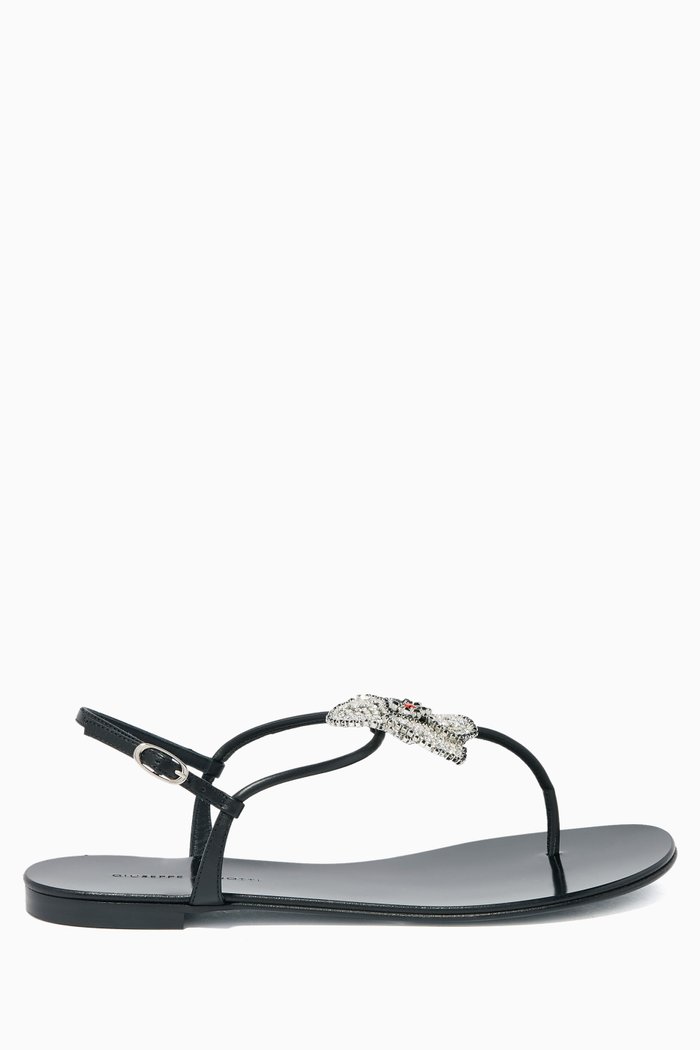 

Hollie Flower Flat Sandals, Black