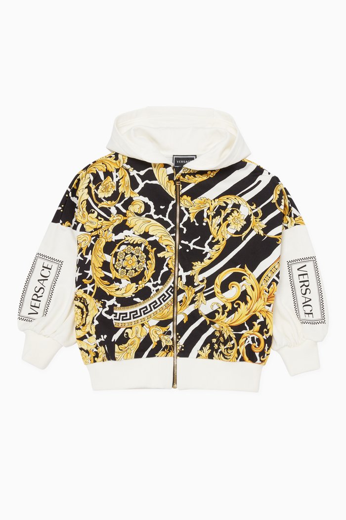 Baroque Print Zipped Sweatshirt, Black