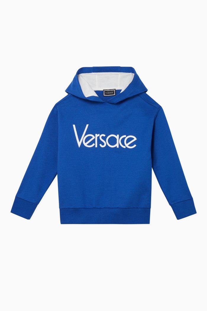 Logo Print Cotton Hooded Sweatshirt, Blue