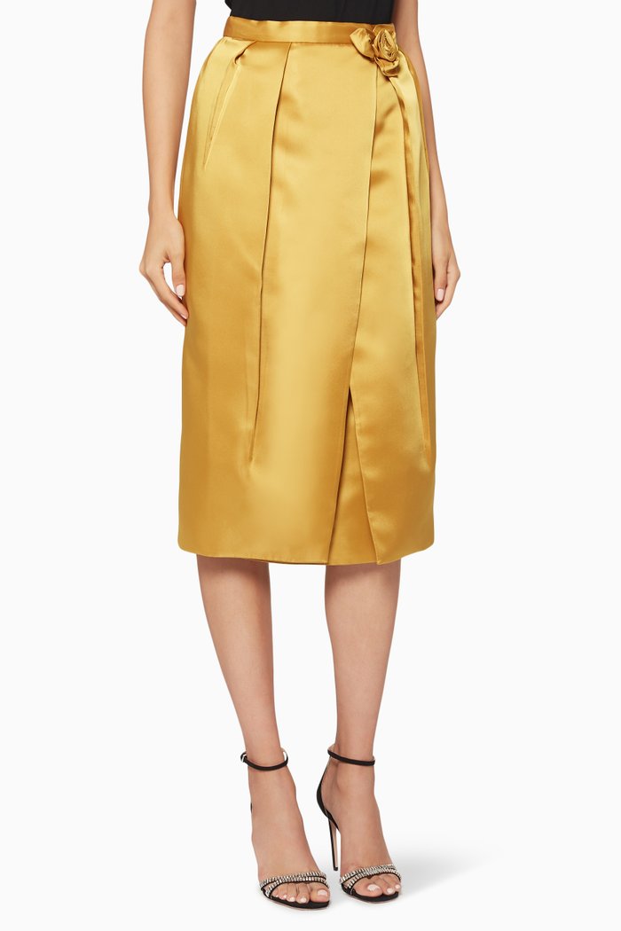 

Rose Detail Pleated Midi Skirt, Yellow