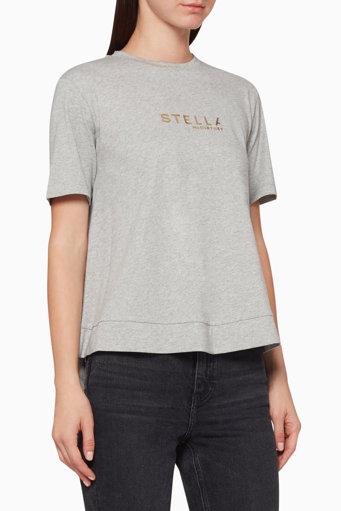 Metallic Logo-Print T-Shirt, Grey
