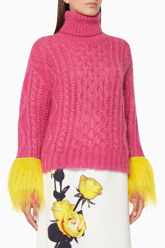 

Turtleneck Cable-Knit Mohair Sweatshirt, Pink